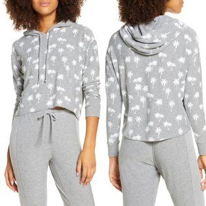 Chaser Palm Trees Crop Hoodie Gray M NWOT